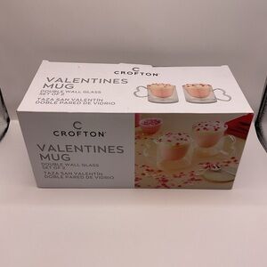 Crofton Valentines Mugs Double Wall Glass Set of 2 New in Box